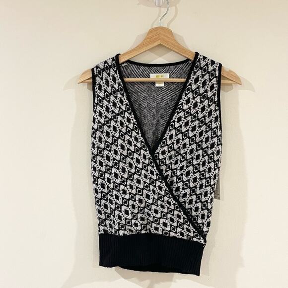 Anthropologie Maeve Sweater Vest Faux Wrap Black and White Woman’s size XSP - Picture 1 of 10